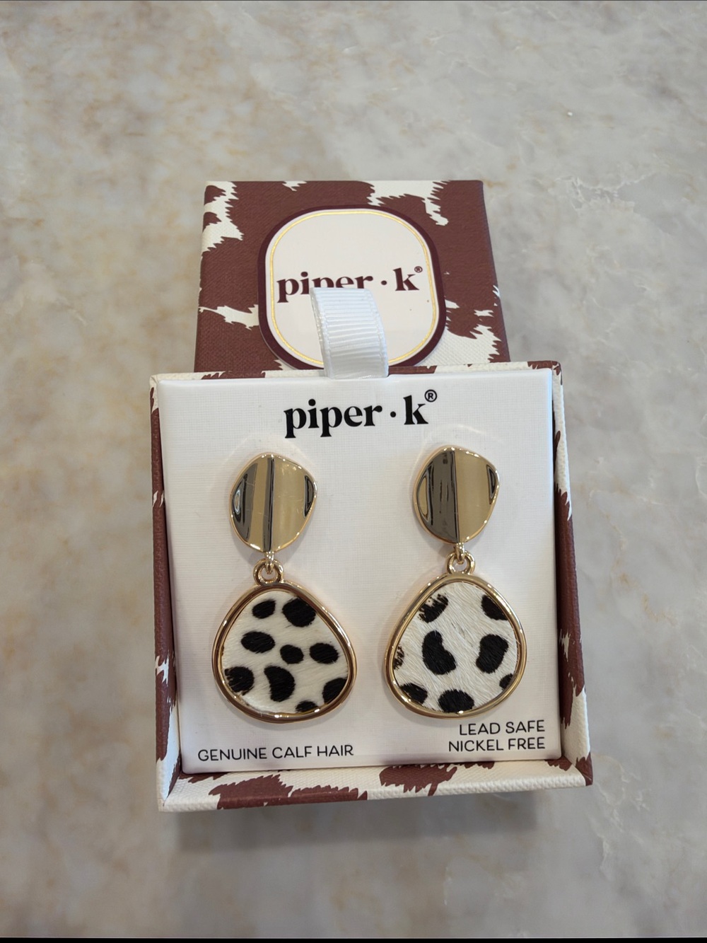 Piper K Leopard Print Calf Hair Drop Earrings - Black & White